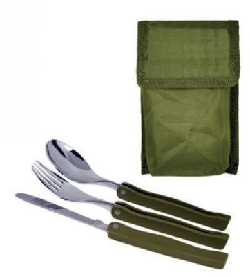 Столовый набор нож вилка ложка цвет армейский зеленый 17-107 фото