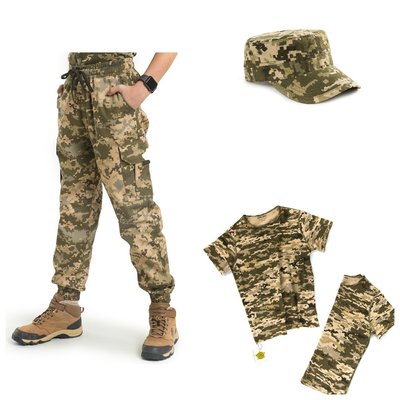 Детский камуфляж комплект футболка брюки кепка ARMY KIDS Скаут Пиксель 18-707 ФБК фото
