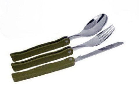 Столовый набор нож вилка ложка цвет армейский зеленый 17-107 фото